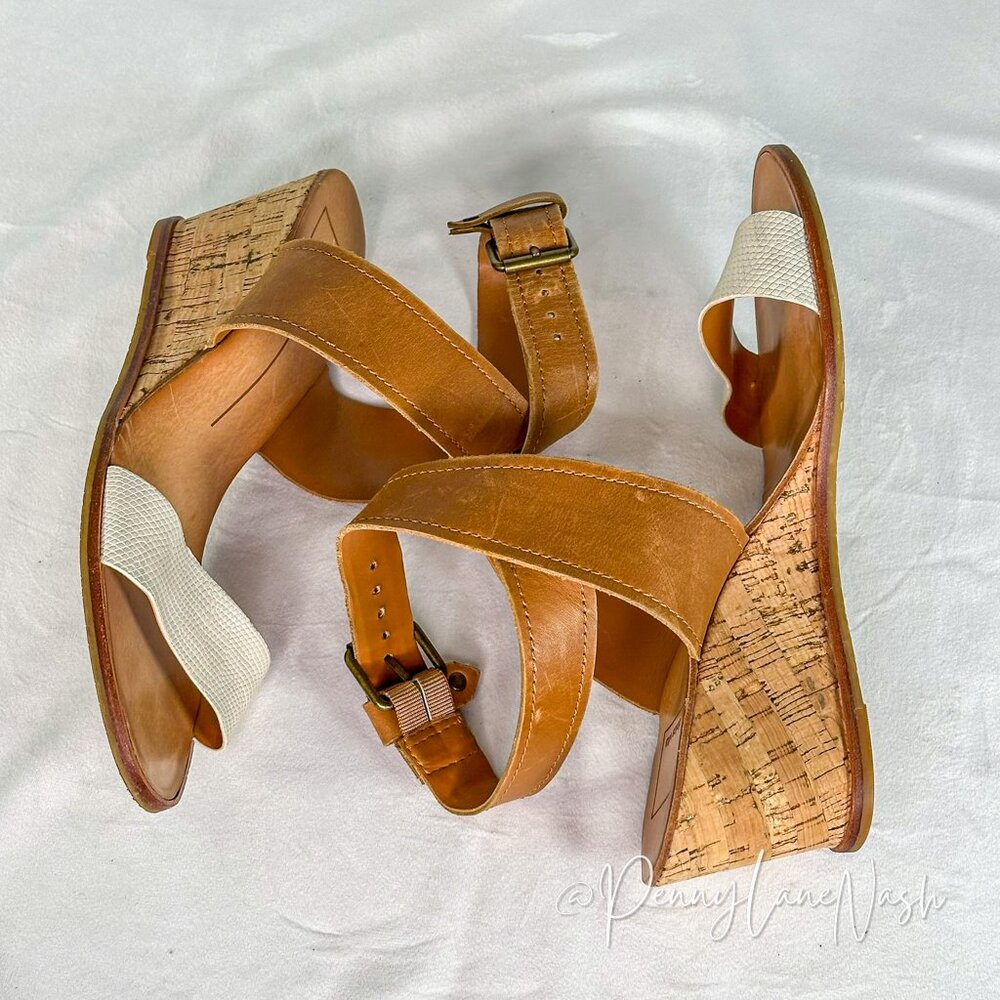 Dolce Vita Two Tone Strap Wedge Sandal Size 9 Cream/Tan - Picture 7 of 7